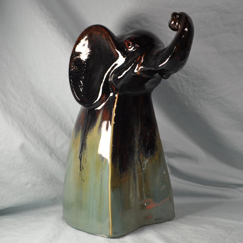 Apropos Home Collection elephant statue brown turquoise drip glaze (w788)